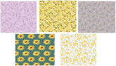 Lot de 5 tissus à motifs floraux CraftsFabrics - Imprimé tournesol jaune. 100 % coton. Idéal pour les loisirs créatifs, le patchwork et la couture.